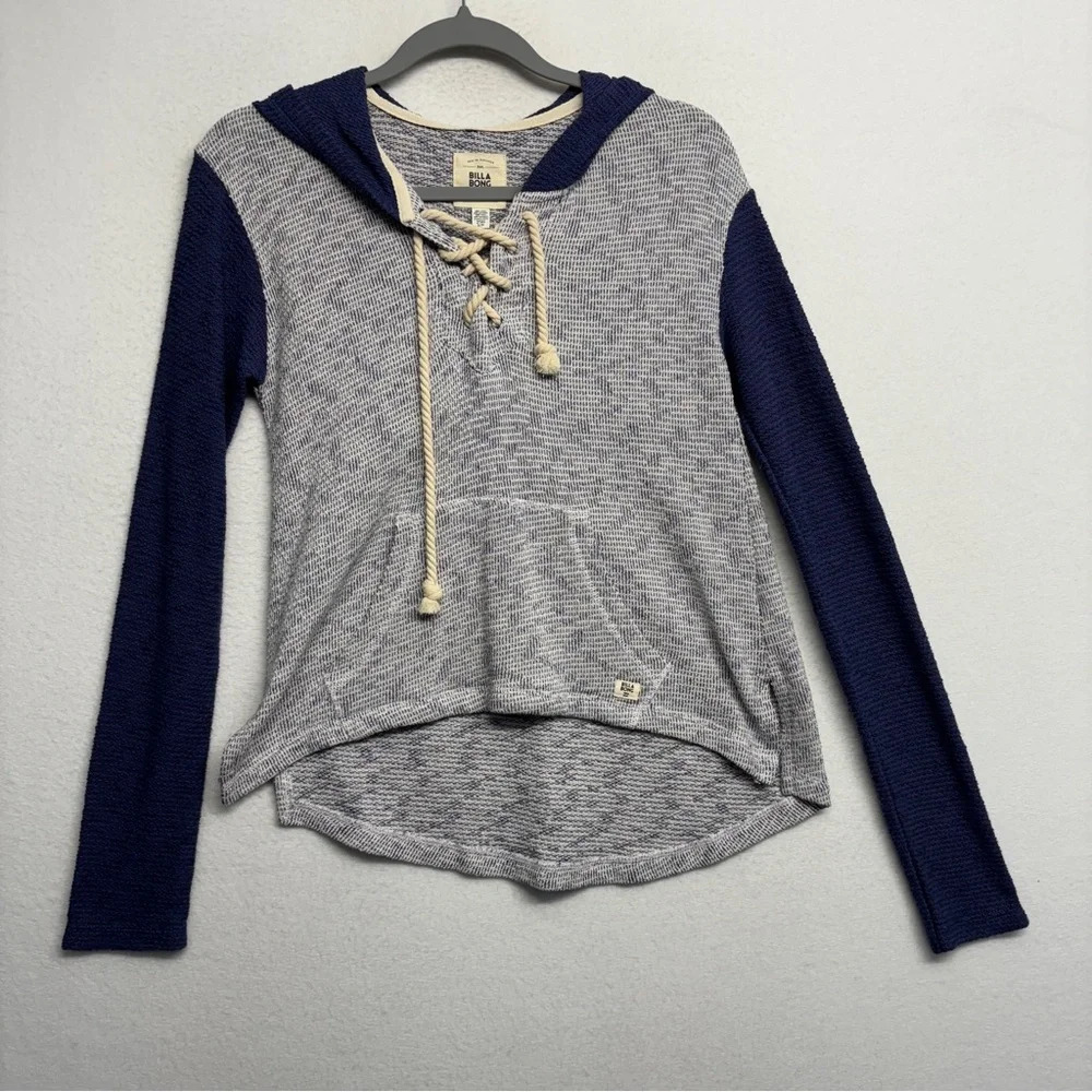 Billabong Hooded Knit Pullover‎ Shirt Blue S Nautical